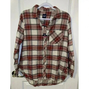 NWT GAP Womens Button Down Long Sleeve Relaxed Fit Boyfriend Flannel Top Size S